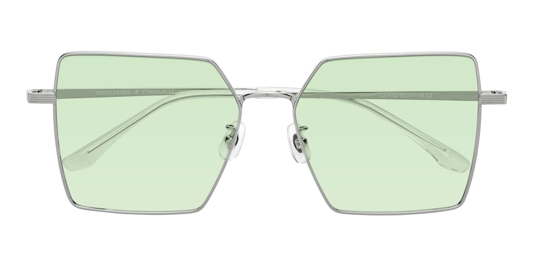 Folded Front of La Villa in Silver with Light Green Tinted Lenses
