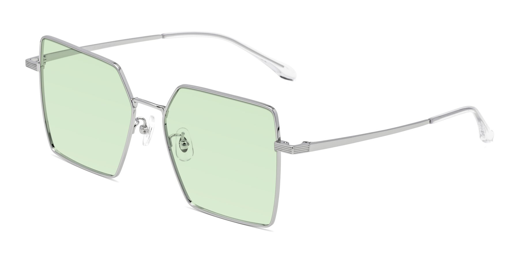 Angle of La Villa in Silver with Light Green Tinted Lenses