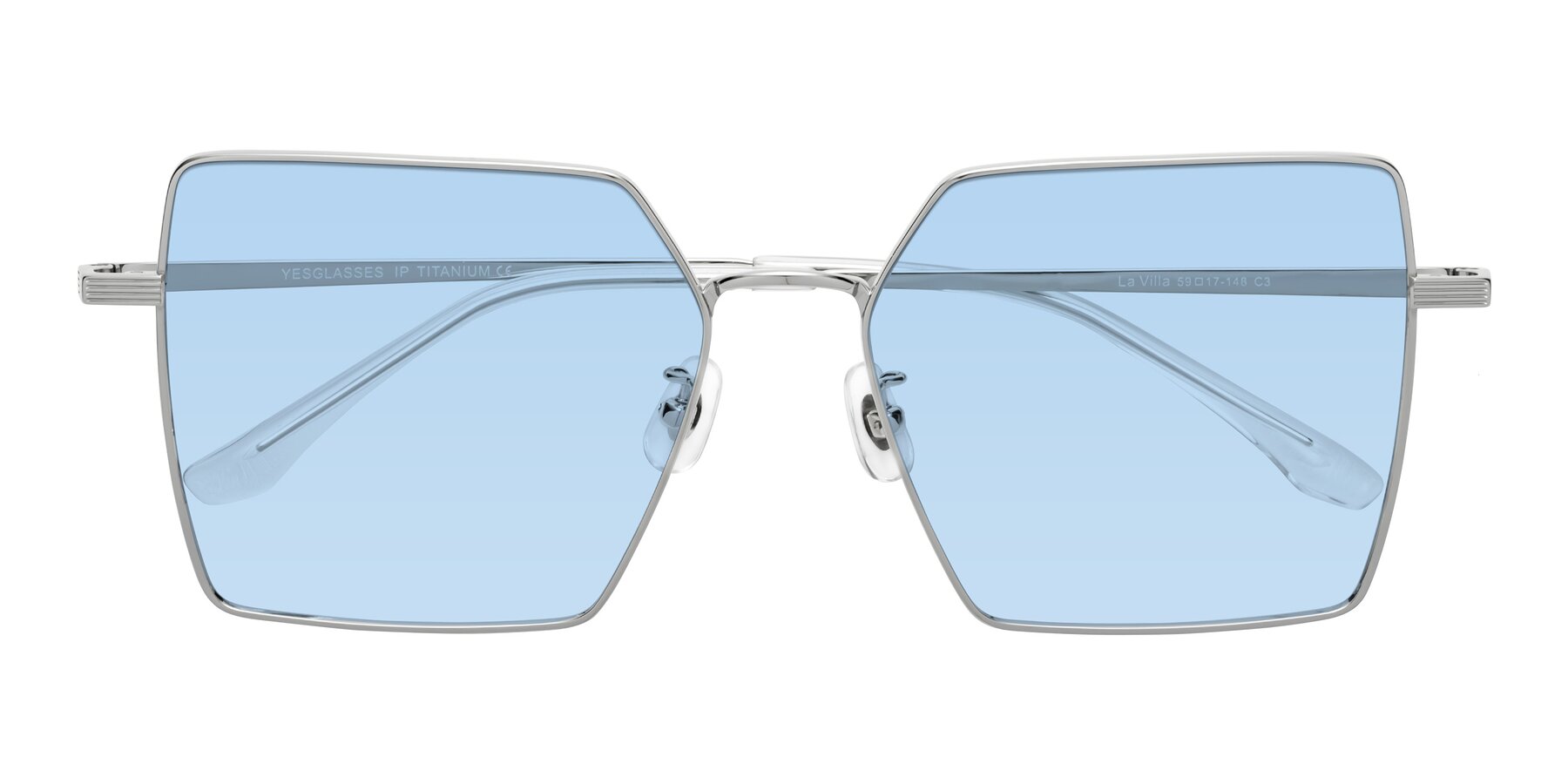 Folded Front of La Villa in Silver with Light Blue Tinted Lenses