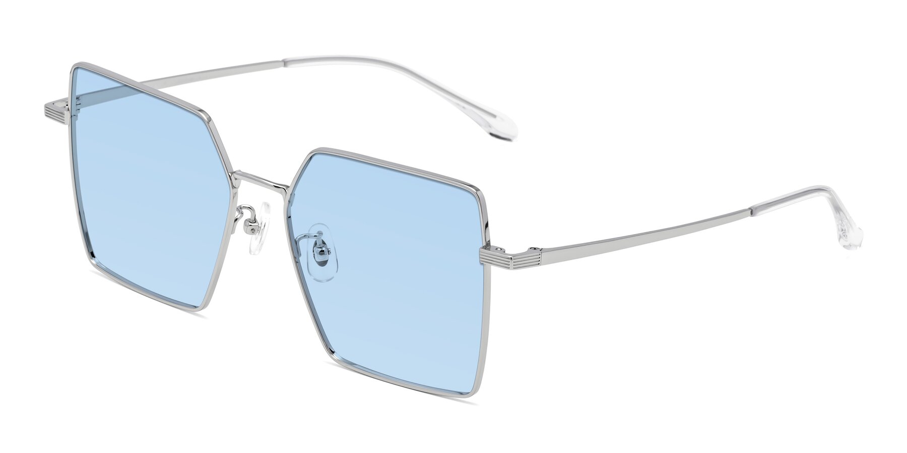 Angle of La Villa in Silver with Light Blue Tinted Lenses