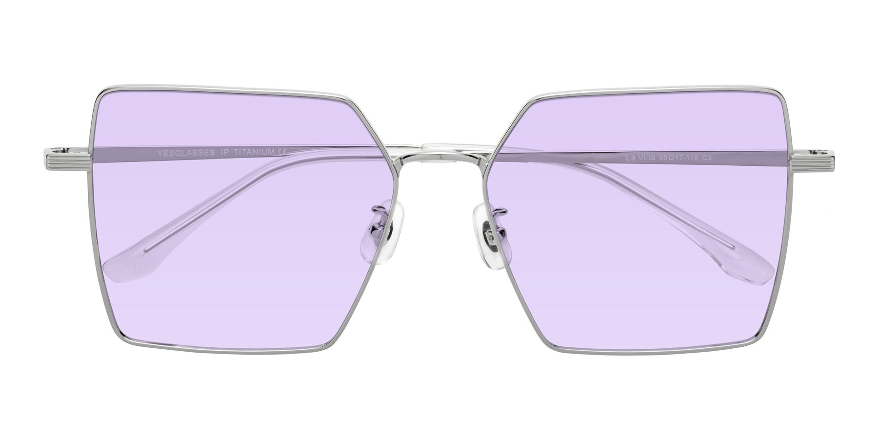Folded Front of La Villa in Silver with Light Purple Tinted Lenses