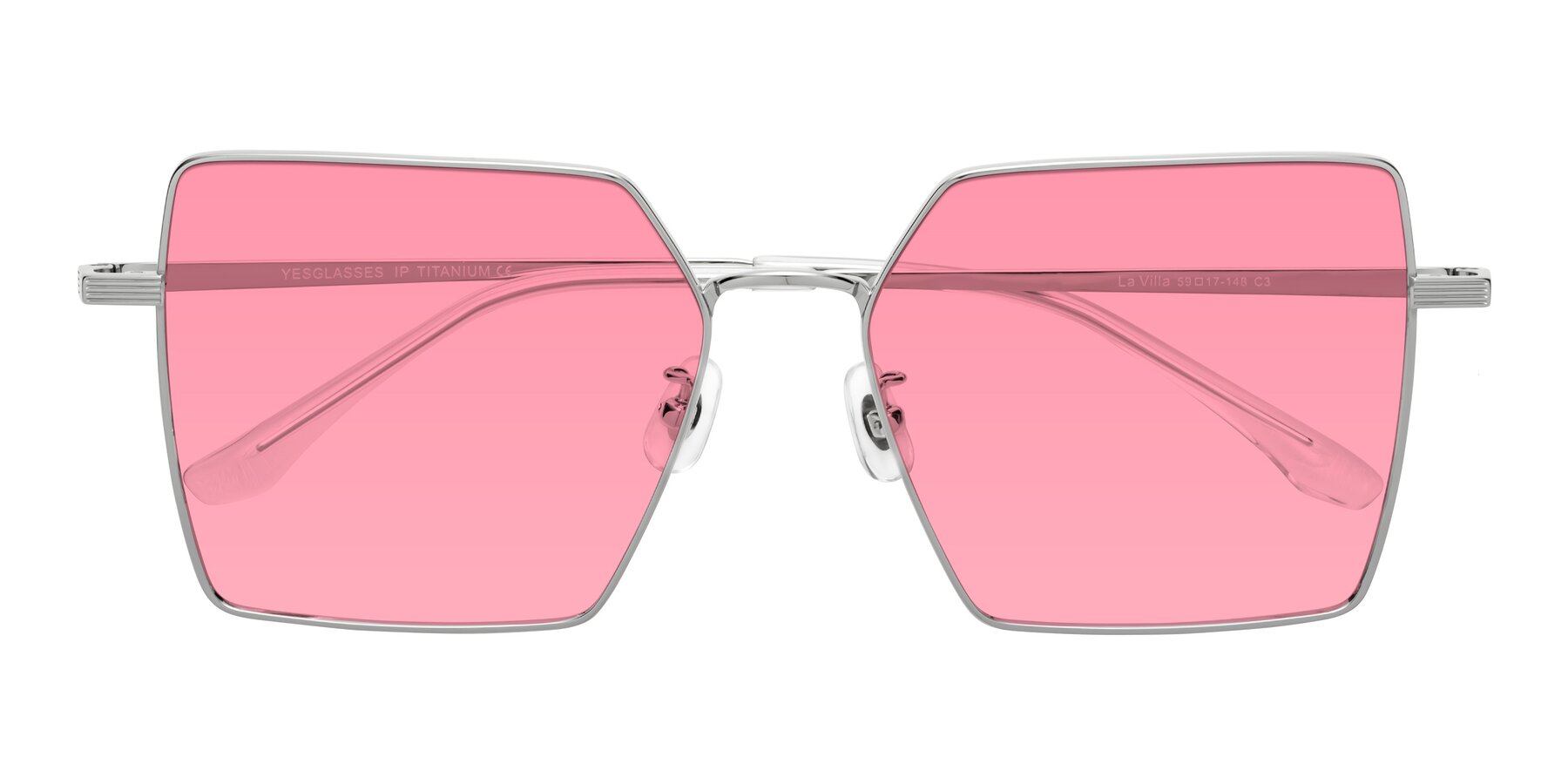 Folded Front of La Villa in Silver with Pink Tinted Lenses