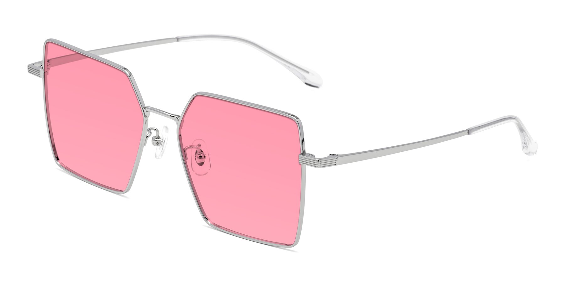 Angle of La Villa in Silver with Pink Tinted Lenses