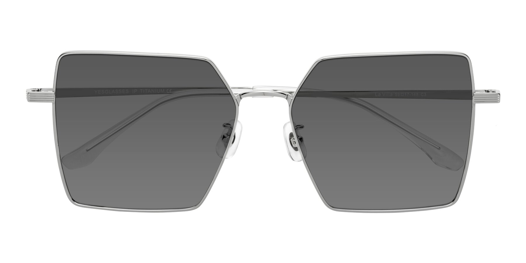 Folded Front of La Villa in Silver with Medium Gray Tinted Lenses