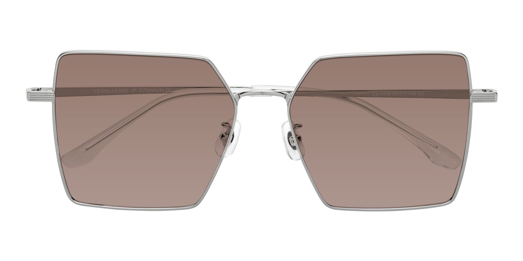 Folded Front of La Villa in Silver with Medium Brown Tinted Lenses