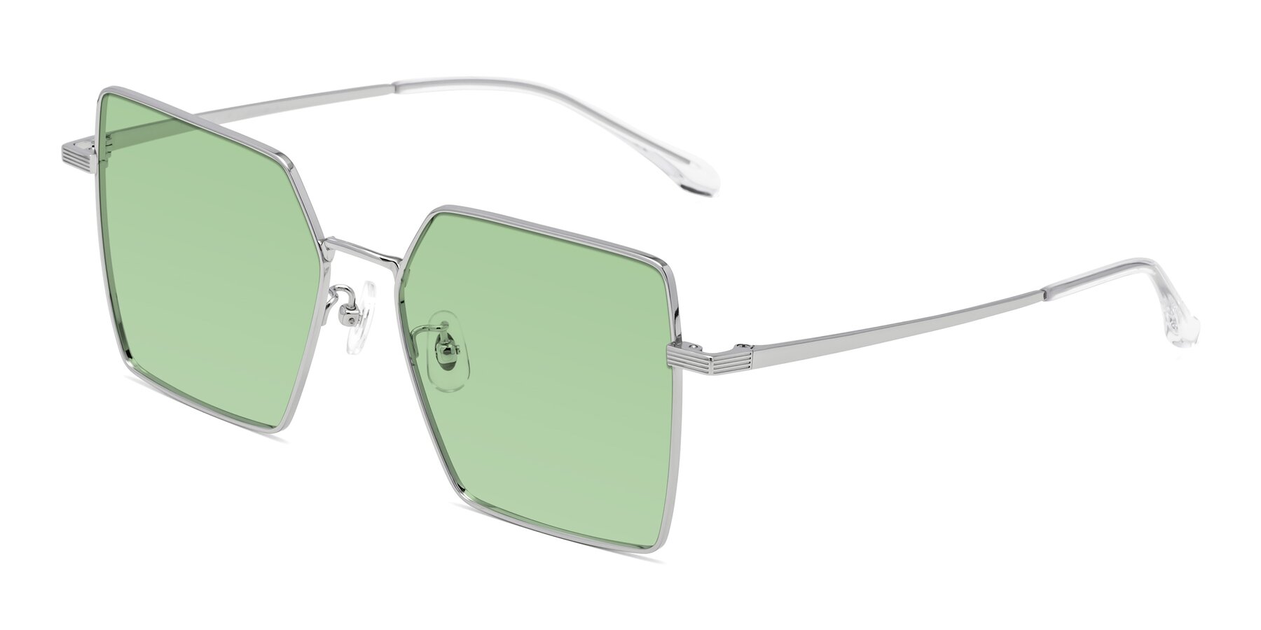 Angle of La Villa in Silver with Medium Green Tinted Lenses