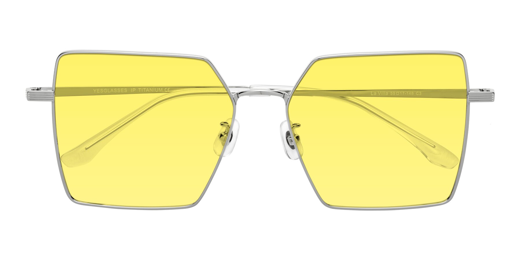 Folded Front of La Villa in Silver with Medium Yellow Tinted Lenses