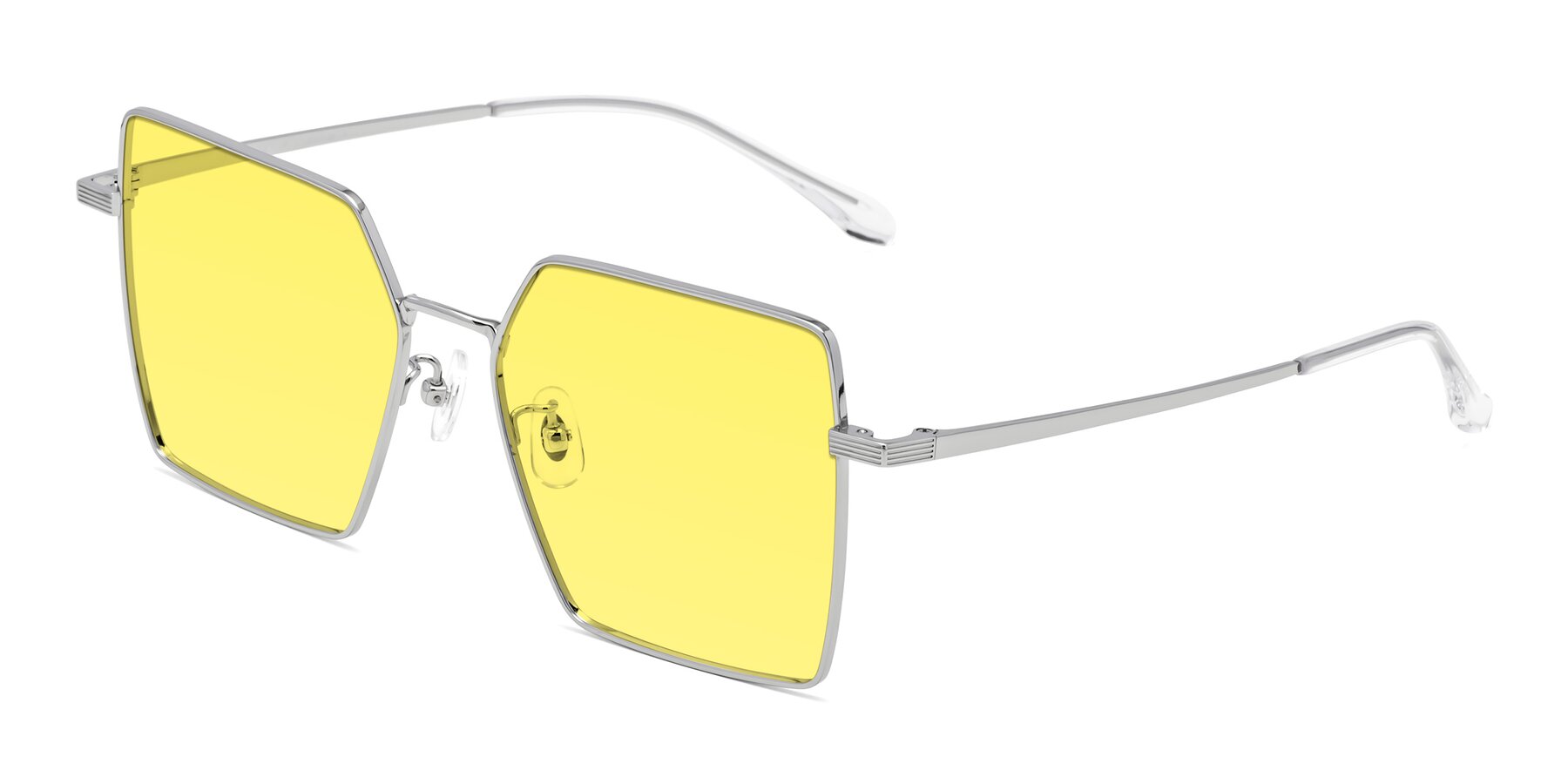 Angle of La Villa in Silver with Medium Yellow Tinted Lenses