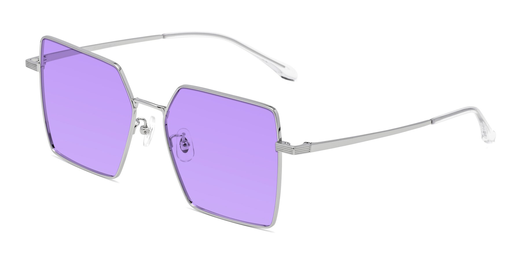 Angle of La Villa in Silver with Medium Purple Tinted Lenses