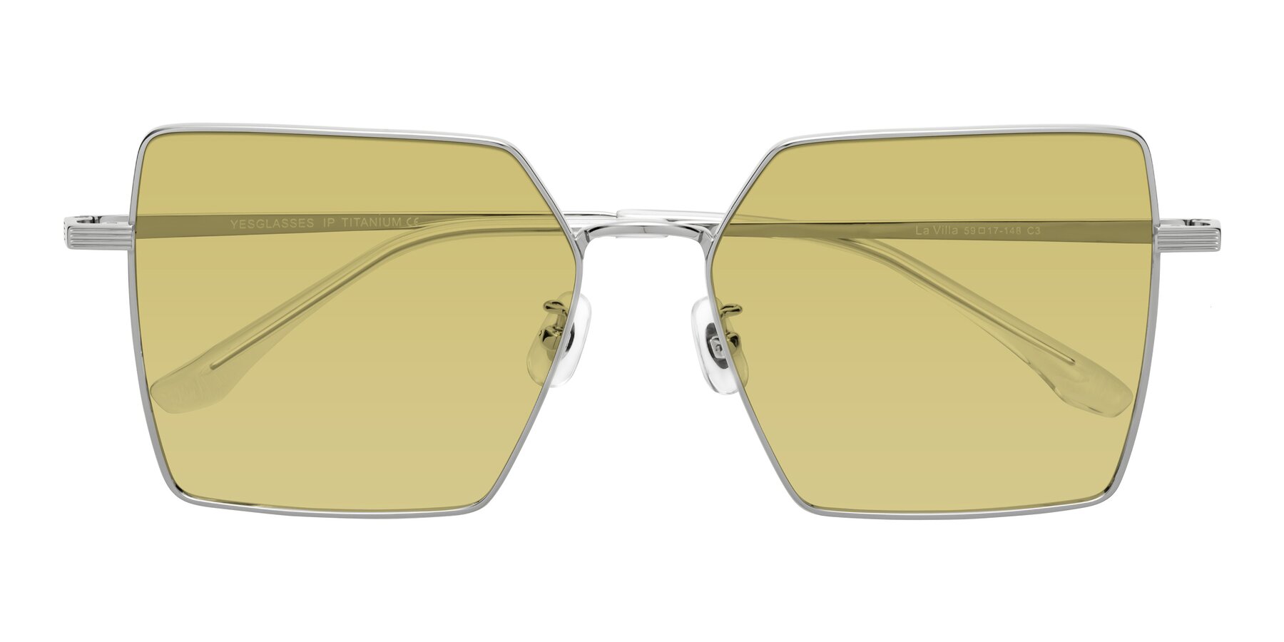 Folded Front of La Villa in Silver with Medium Champagne Tinted Lenses
