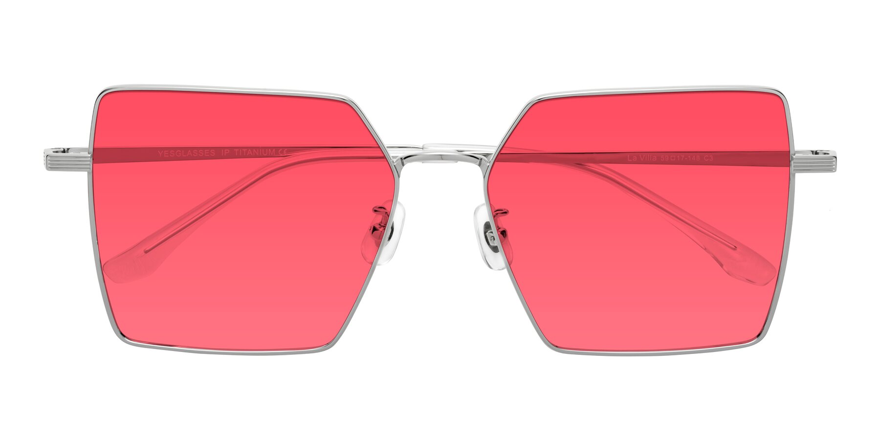 Folded Front of La Villa in Silver with Red Tinted Lenses
