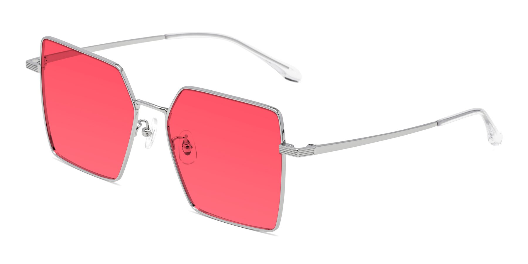 Angle of La Villa in Silver with Red Tinted Lenses