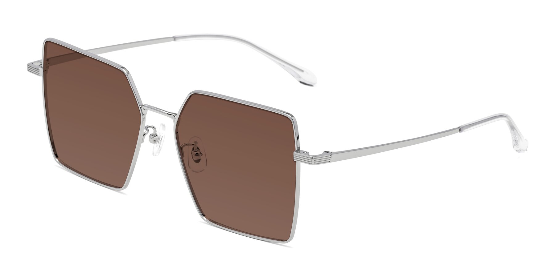 Angle of La Villa in Silver with Brown Tinted Lenses