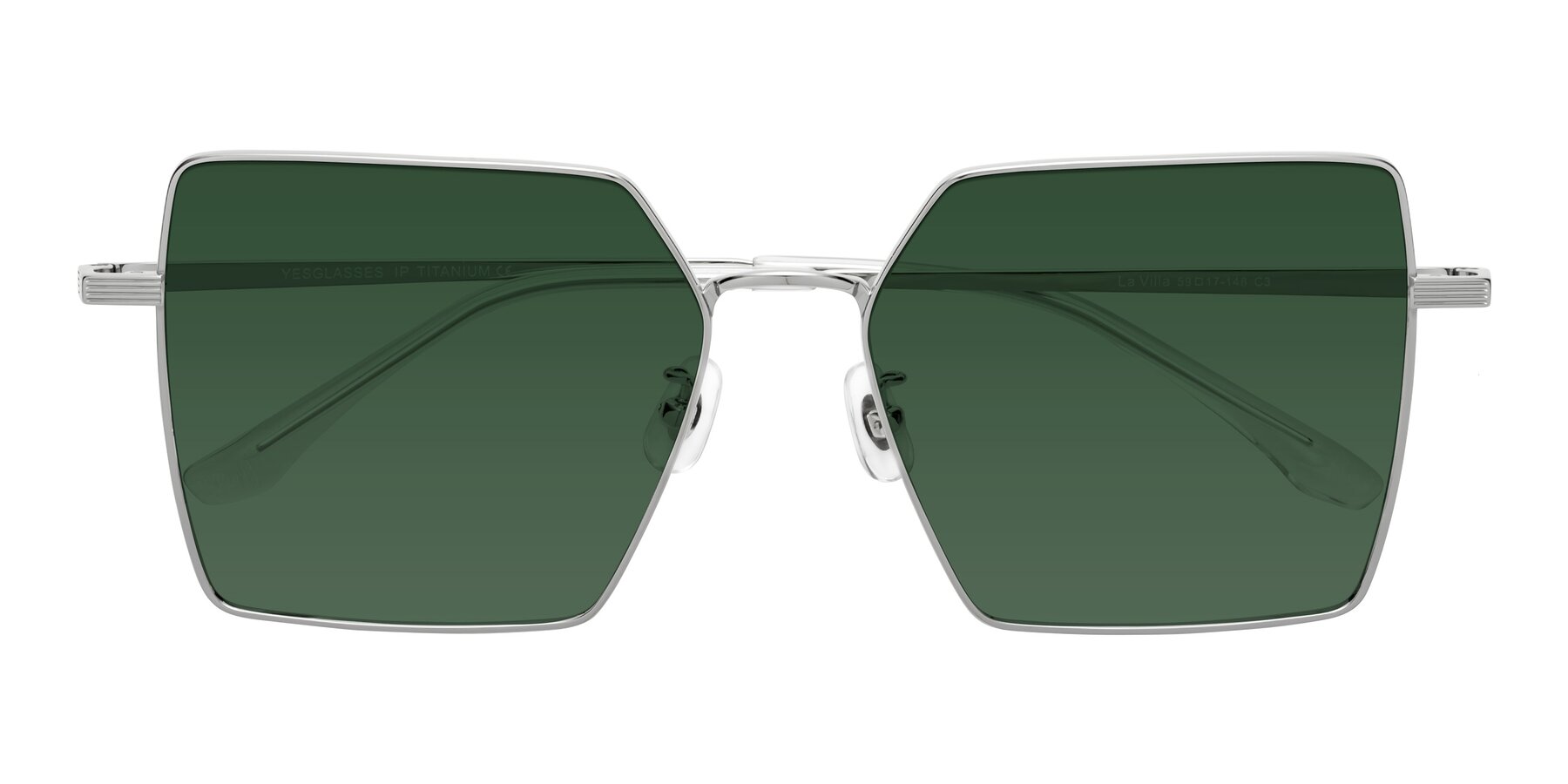 Folded Front of La Villa in Silver with Green Tinted Lenses