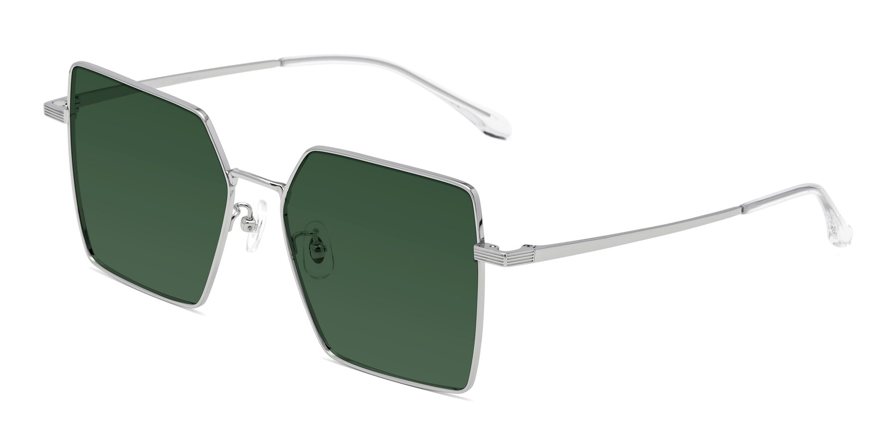 Angle of La Villa in Silver with Green Tinted Lenses