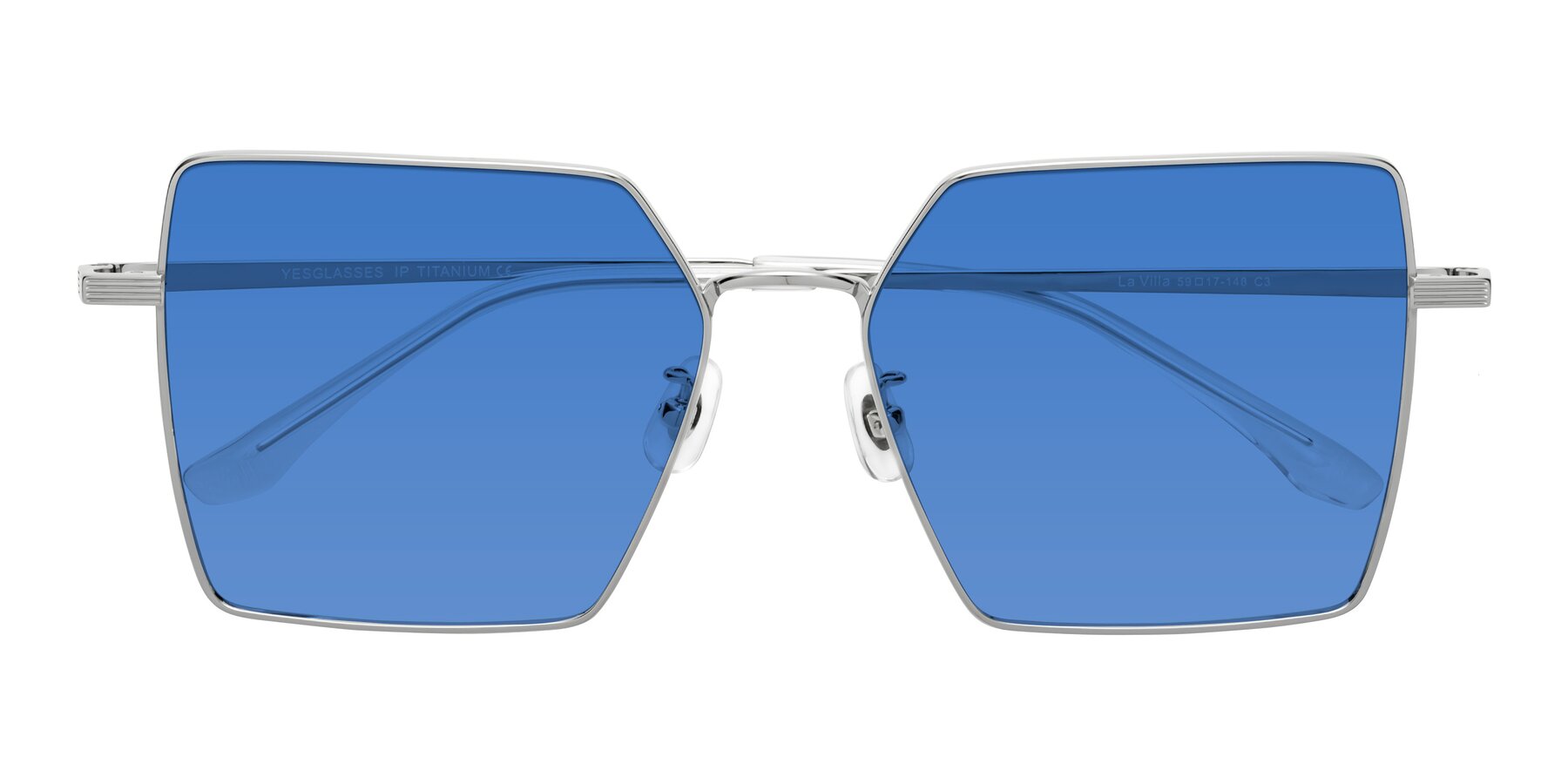 Folded Front of La Villa in Silver with Blue Tinted Lenses