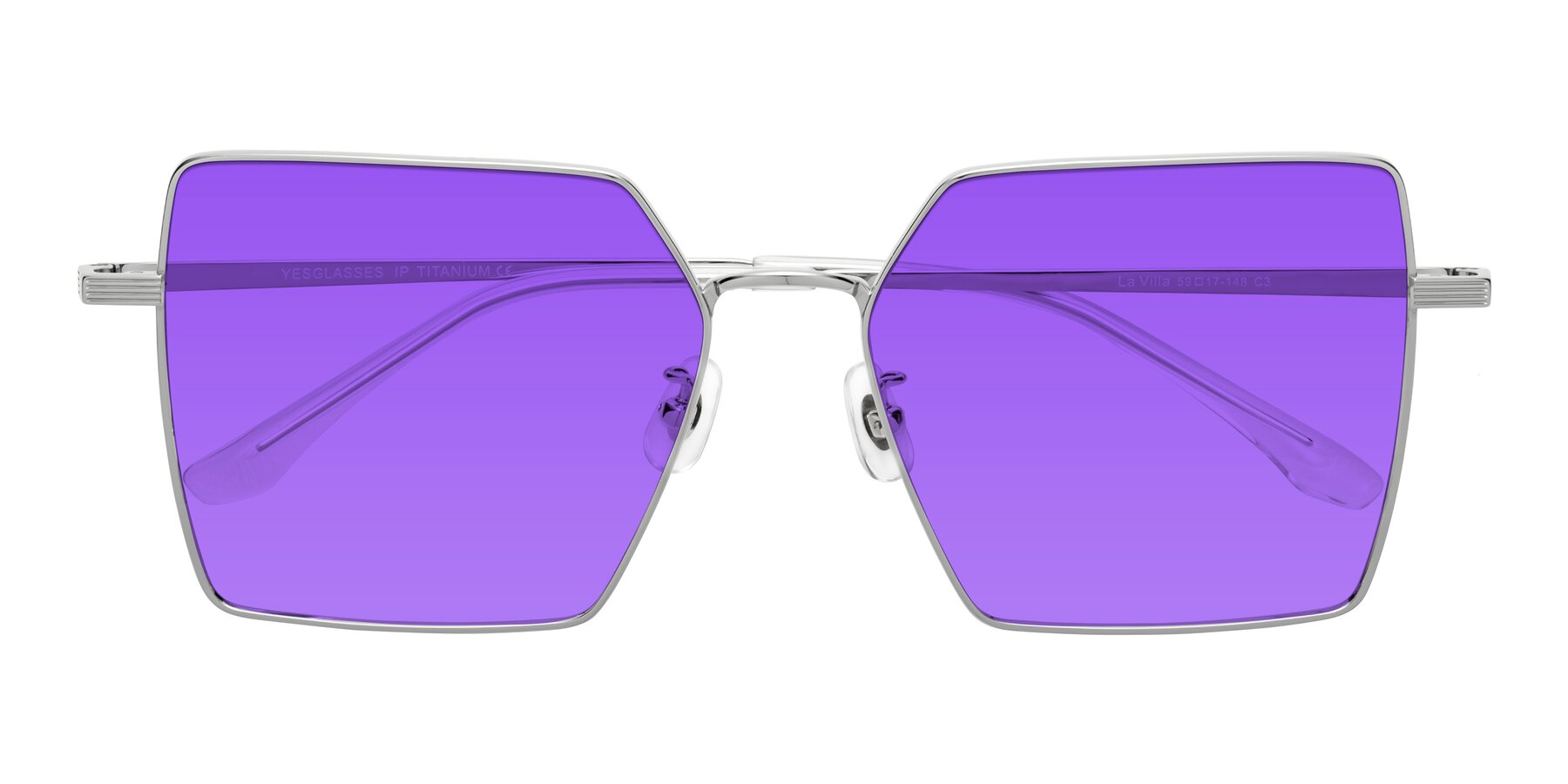 Folded Front of La Villa in Silver with Purple Tinted Lenses