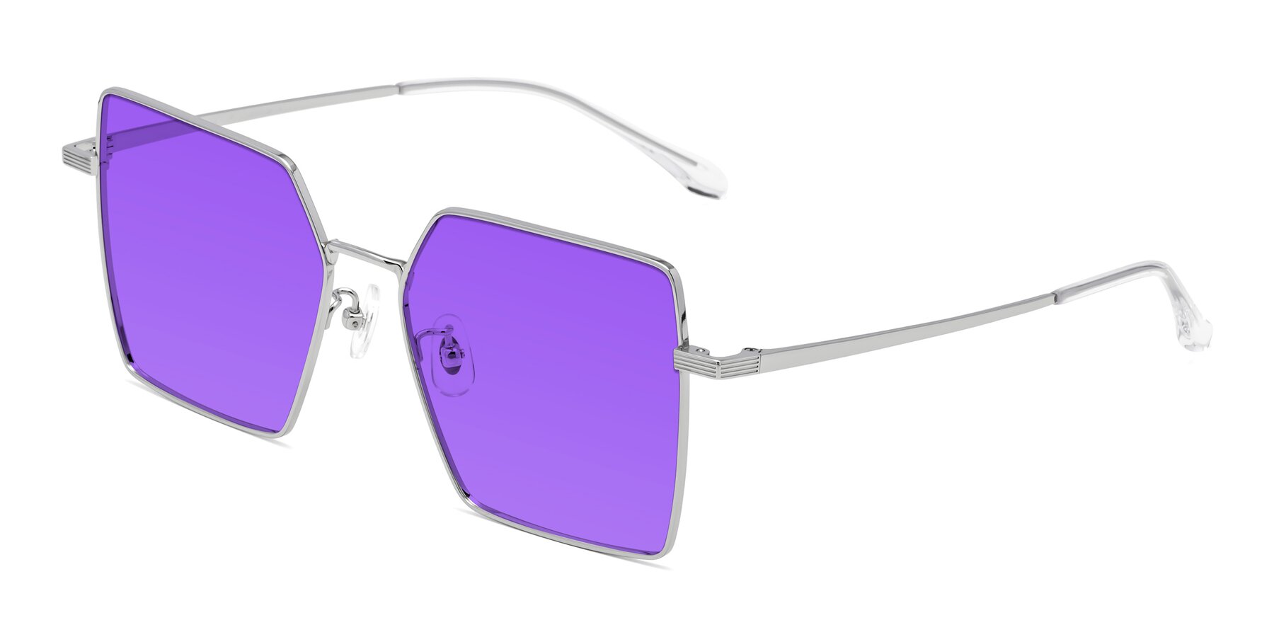 Angle of La Villa in Silver with Purple Tinted Lenses