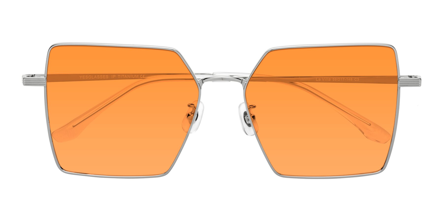 Folded Front of La Villa in Silver with Orange Tinted Lenses