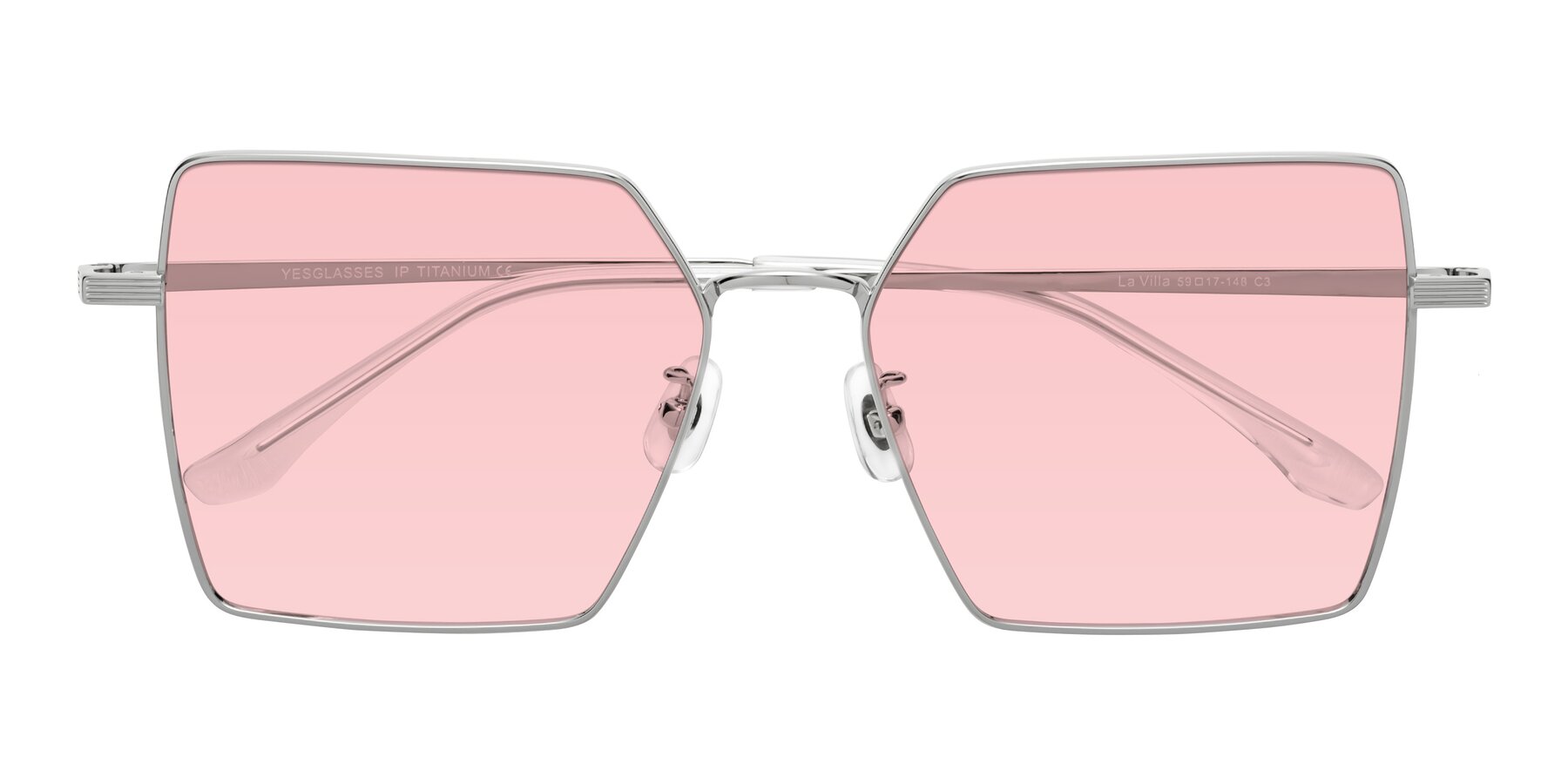 Folded Front of La Villa in Silver with Light Garnet Tinted Lenses