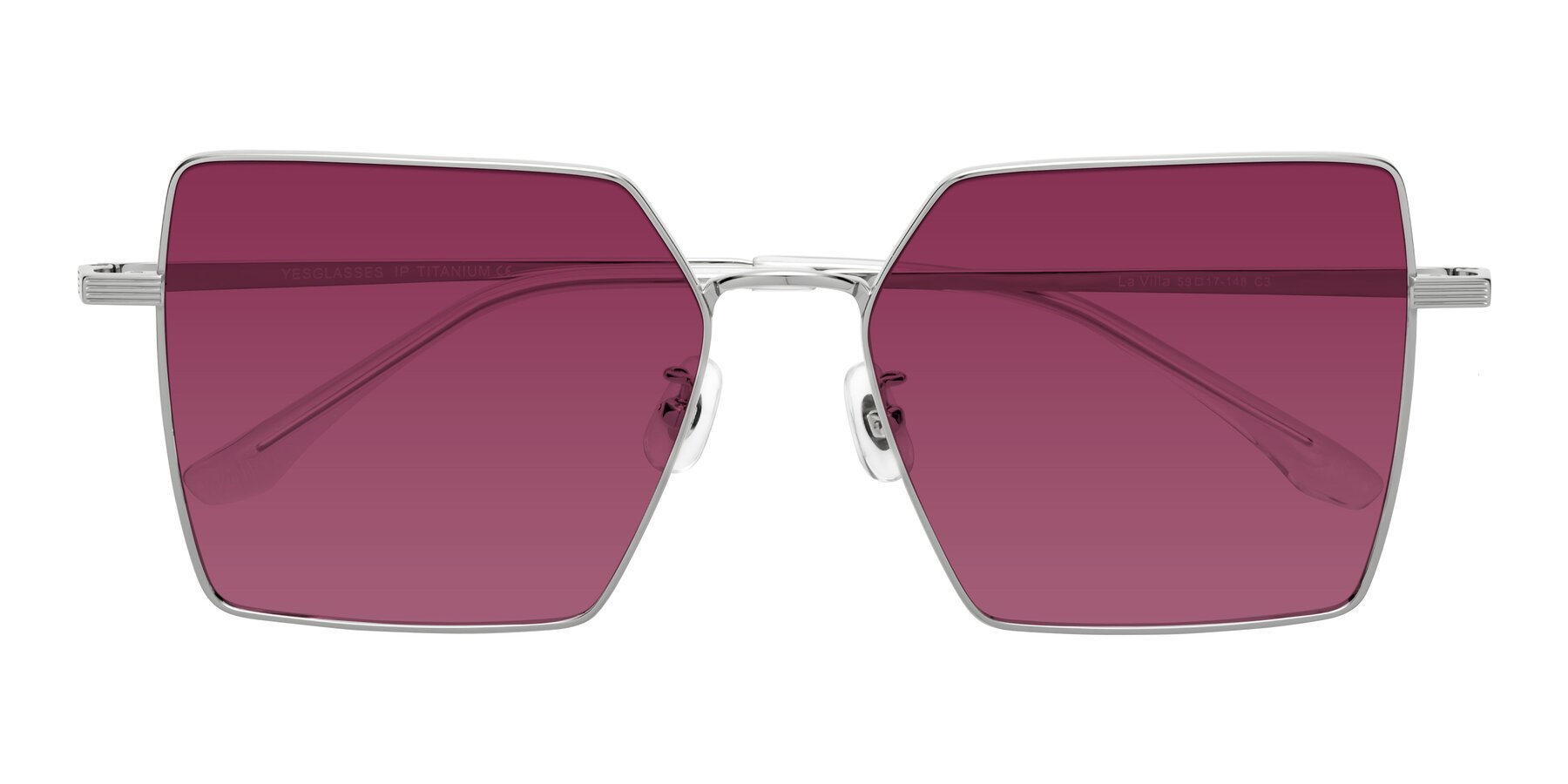 Folded Front of La Villa in Silver with Wine Tinted Lenses