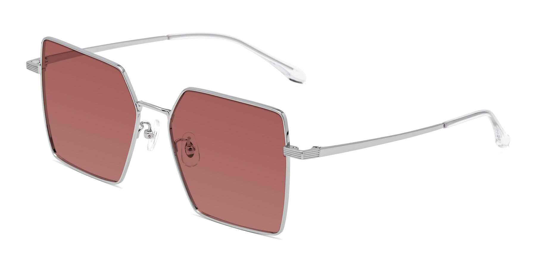 Angle of La Villa in Silver with Garnet Tinted Lenses