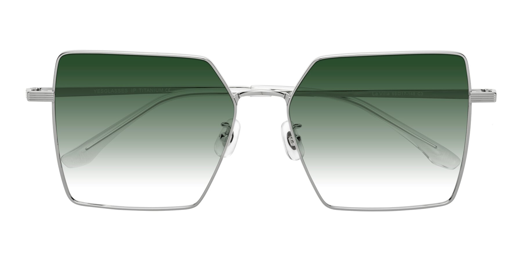 Folded Front of La Villa in Silver with Green Gradient Lenses