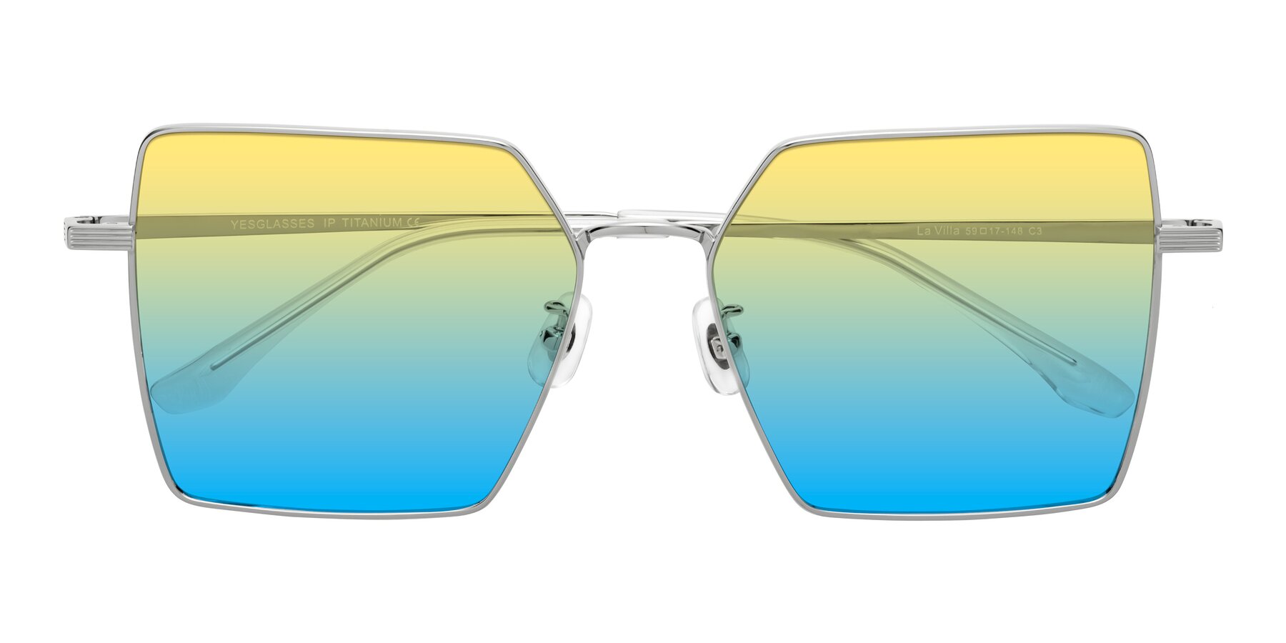 Folded Front of La Villa in Silver with Yellow / Blue Gradient Lenses