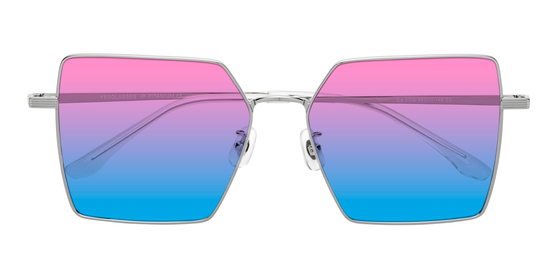 Folded Front of La Villa in Silver with Pink / Blue Gradient Lenses