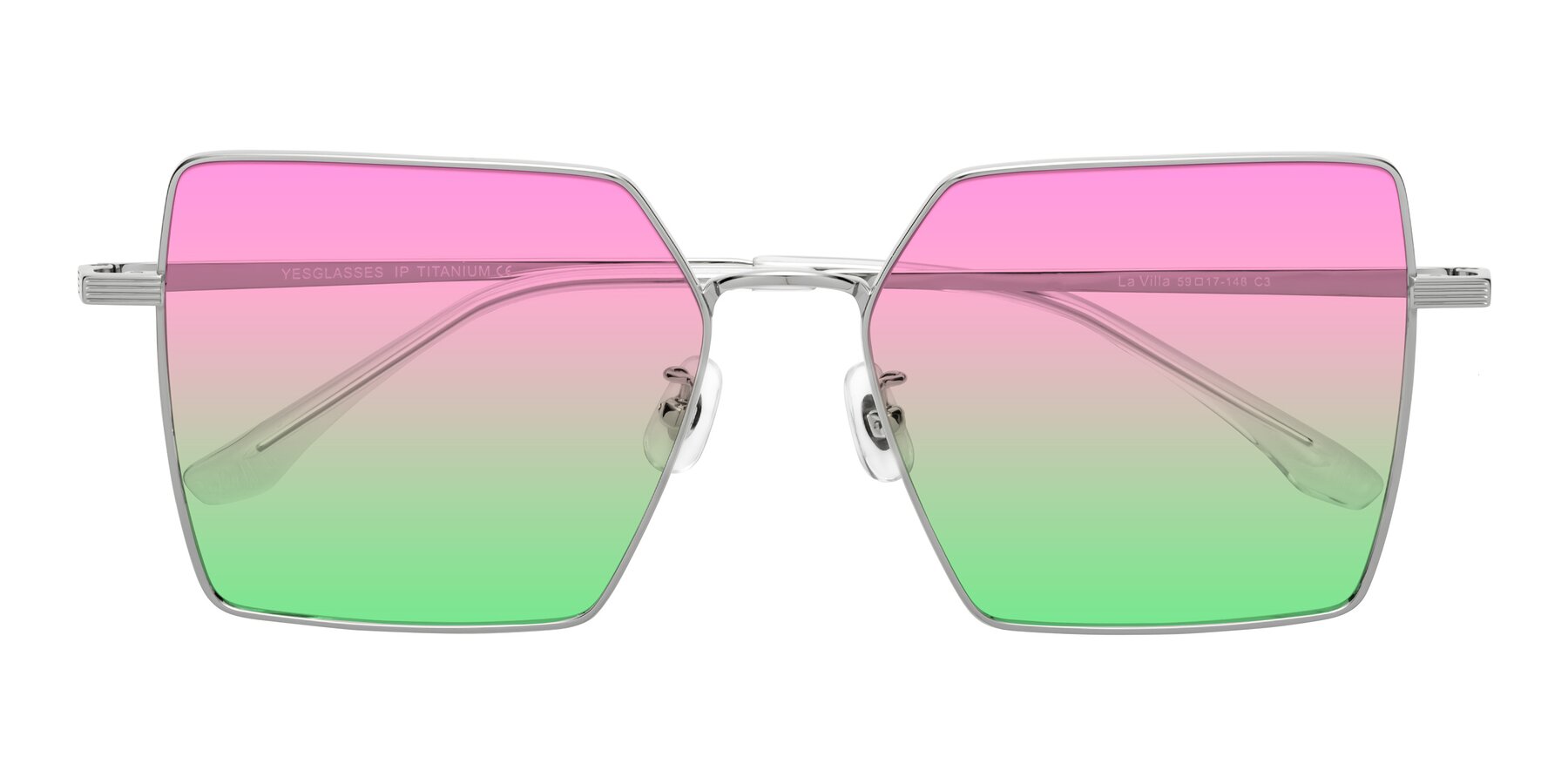 Folded Front of La Villa in Silver with Pink / Green Gradient Lenses