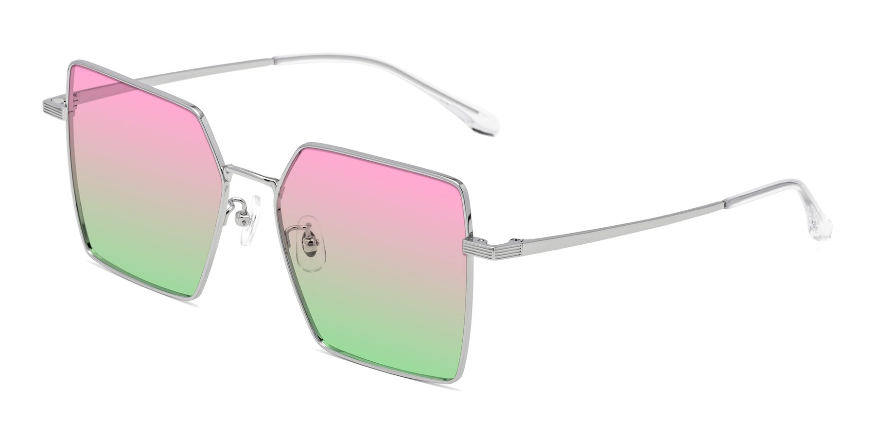 Angle of La Villa in Silver with Pink / Green Gradient Lenses
