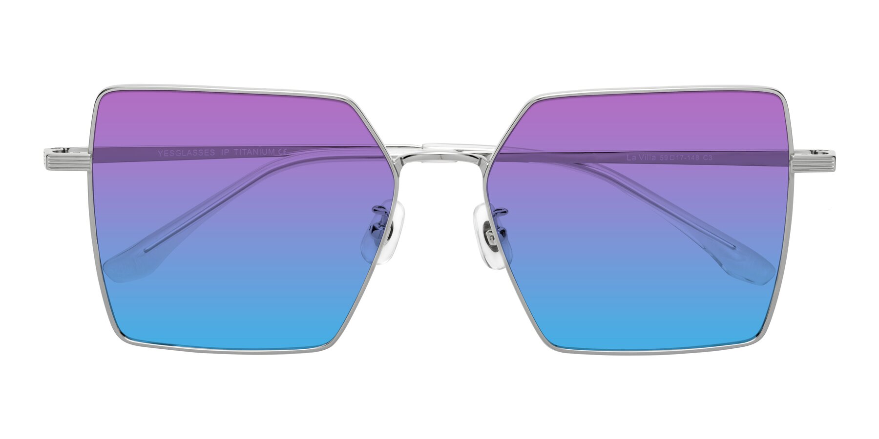 Folded Front of La Villa in Silver with Purple / Blue Gradient Lenses