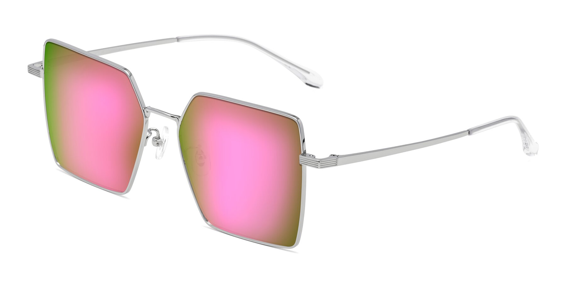 Angle of La Villa in Silver with Pink Mirrored Lenses