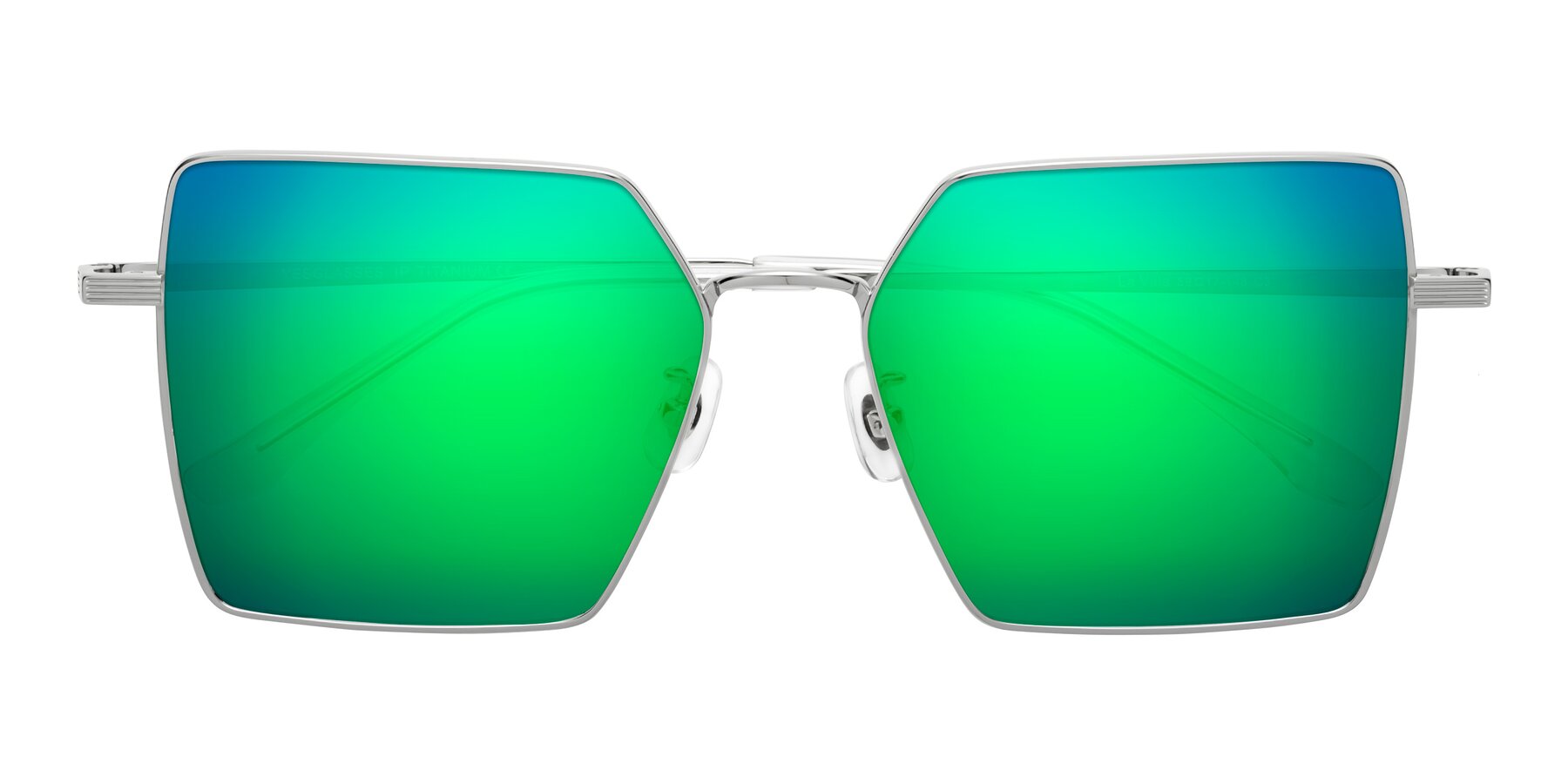 Folded Front of La Villa in Silver with Green Mirrored Lenses