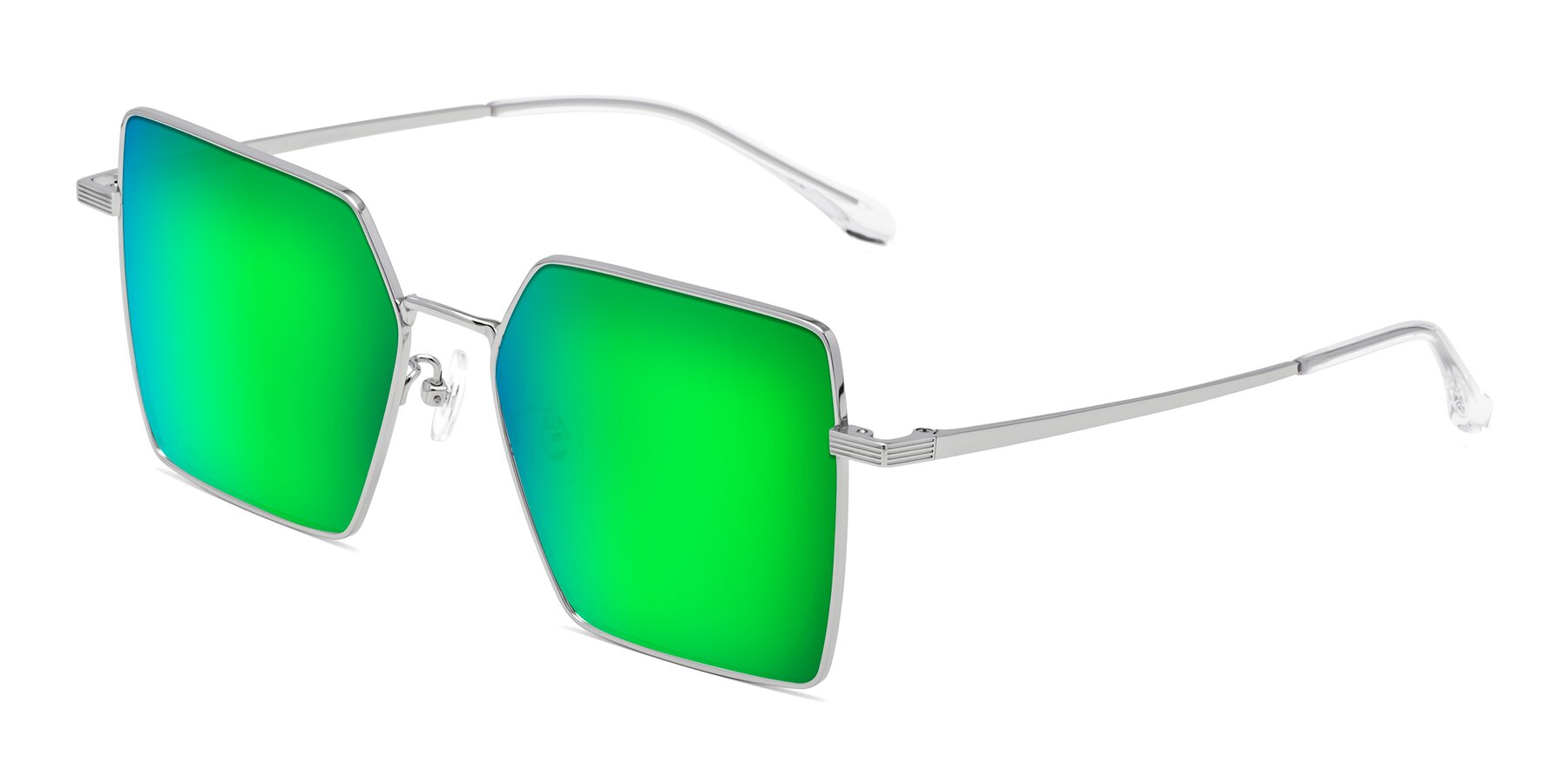 Gunmetal Oversized Hipster Titanium Mirrored Sunglasses with Green Sunwear Lenses