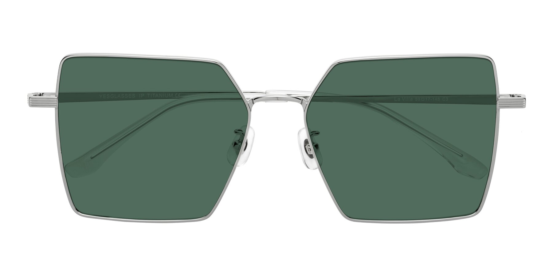 Folded Front of La Villa in Silver with Green Polarized Lenses