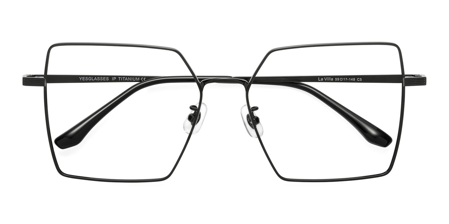Folded Front of La Villa in Black with Clear Reading Eyeglass Lenses
