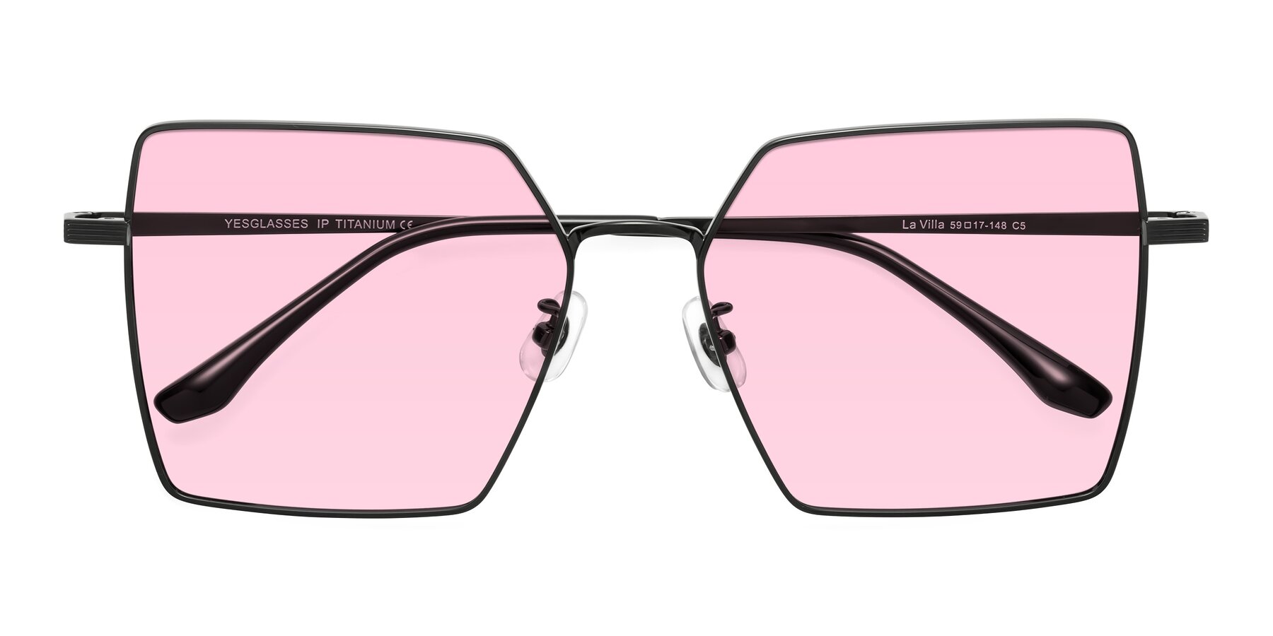 Folded Front of La Villa in Black with Light Pink Tinted Lenses