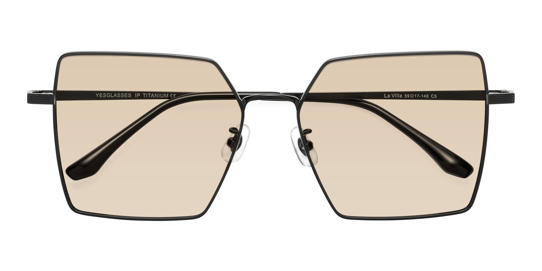 Folded Front of La Villa in Black with Light Brown Tinted Lenses