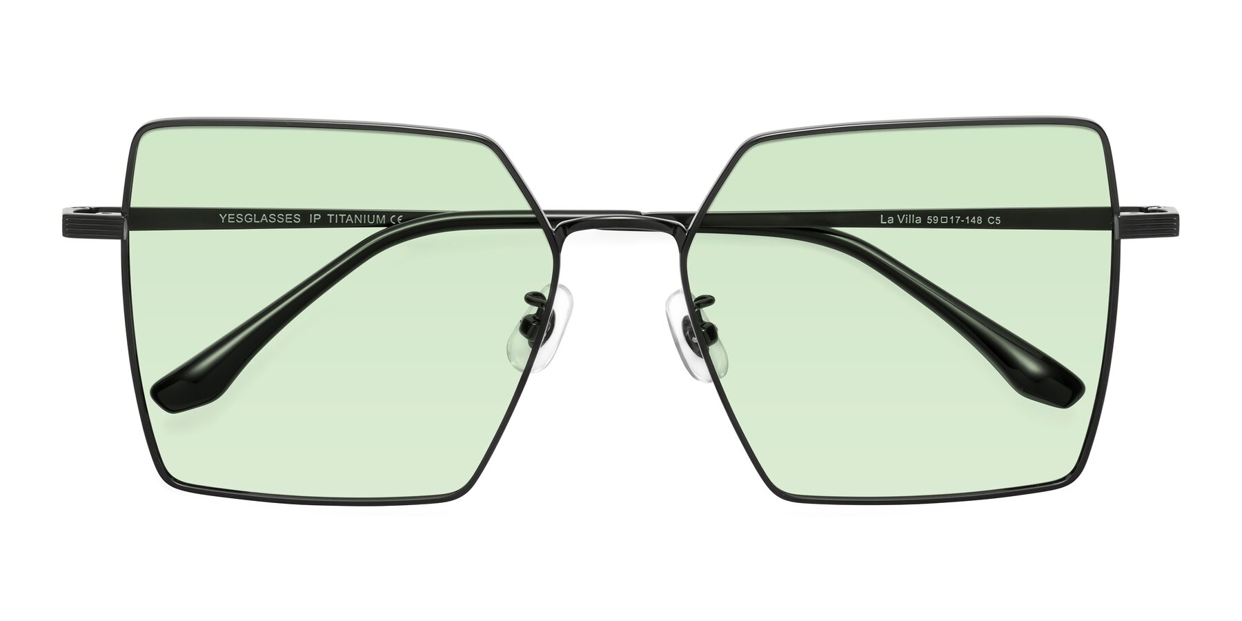 Folded Front of La Villa in Black with Light Green Tinted Lenses