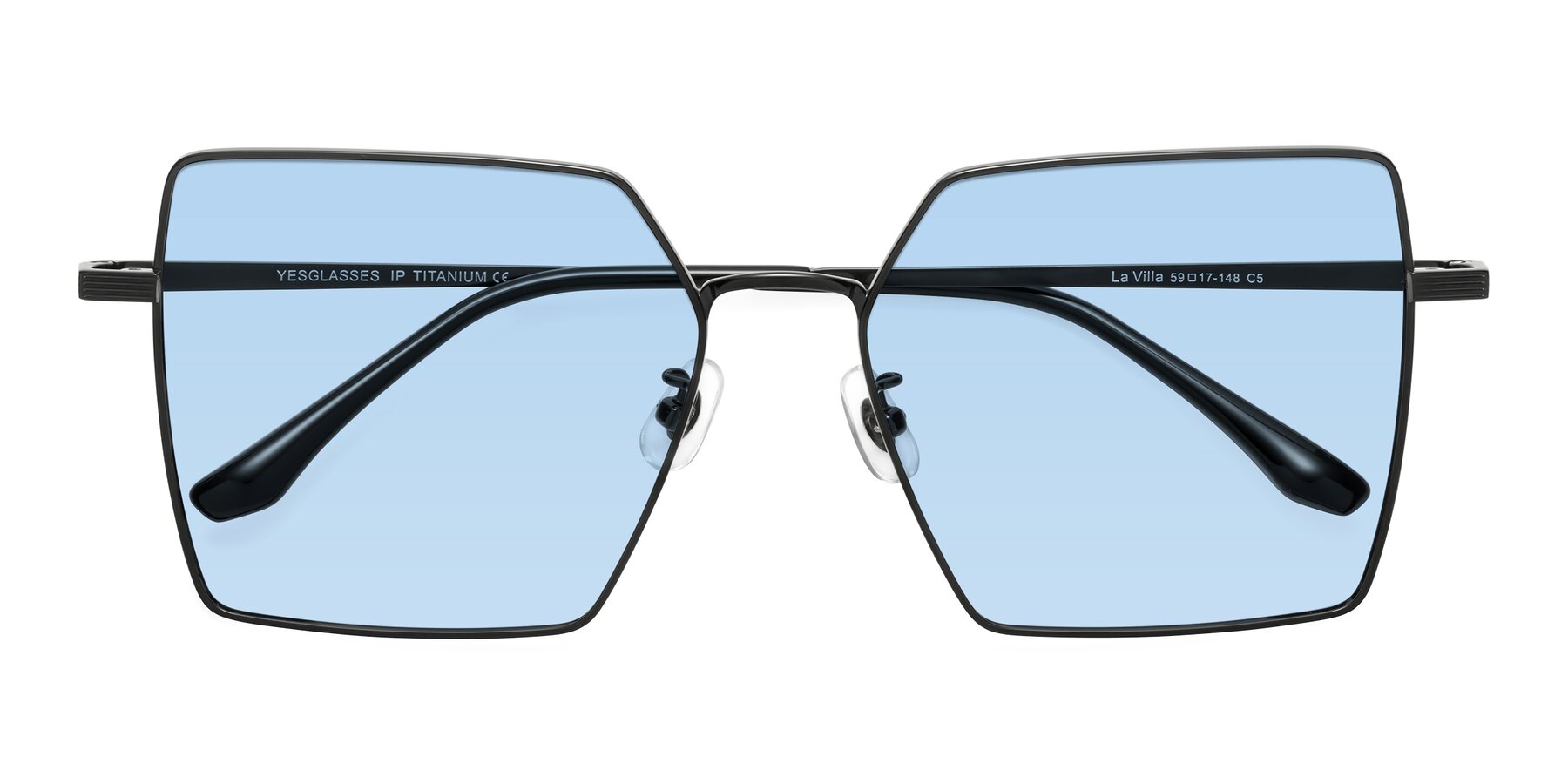 Folded Front of La Villa in Black with Light Blue Tinted Lenses