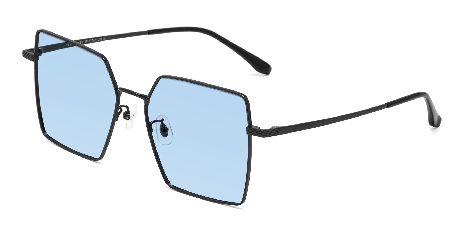 Angle of La Villa in Black with Light Blue Tinted Lenses