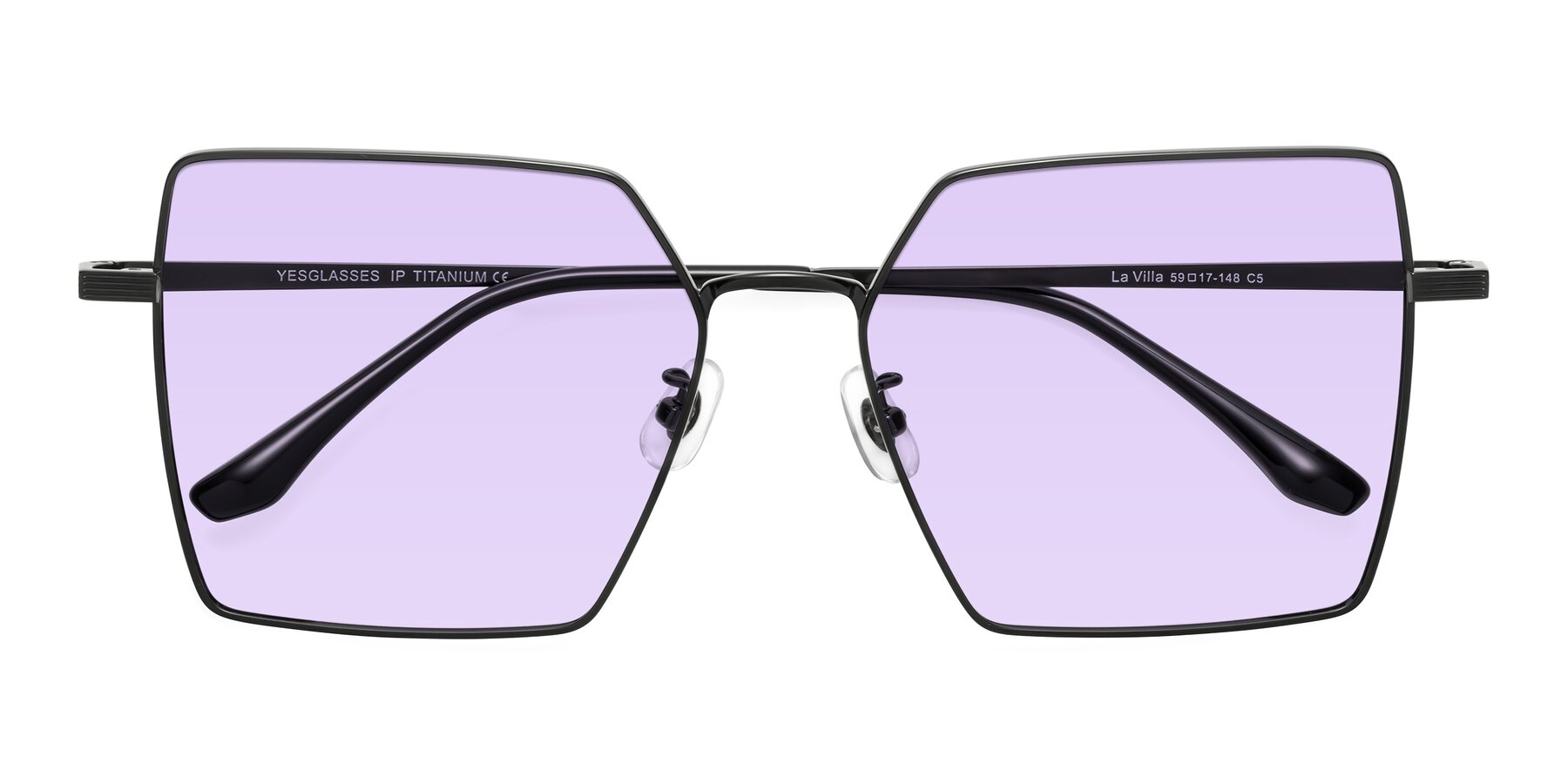 Folded Front of La Villa in Black with Light Purple Tinted Lenses