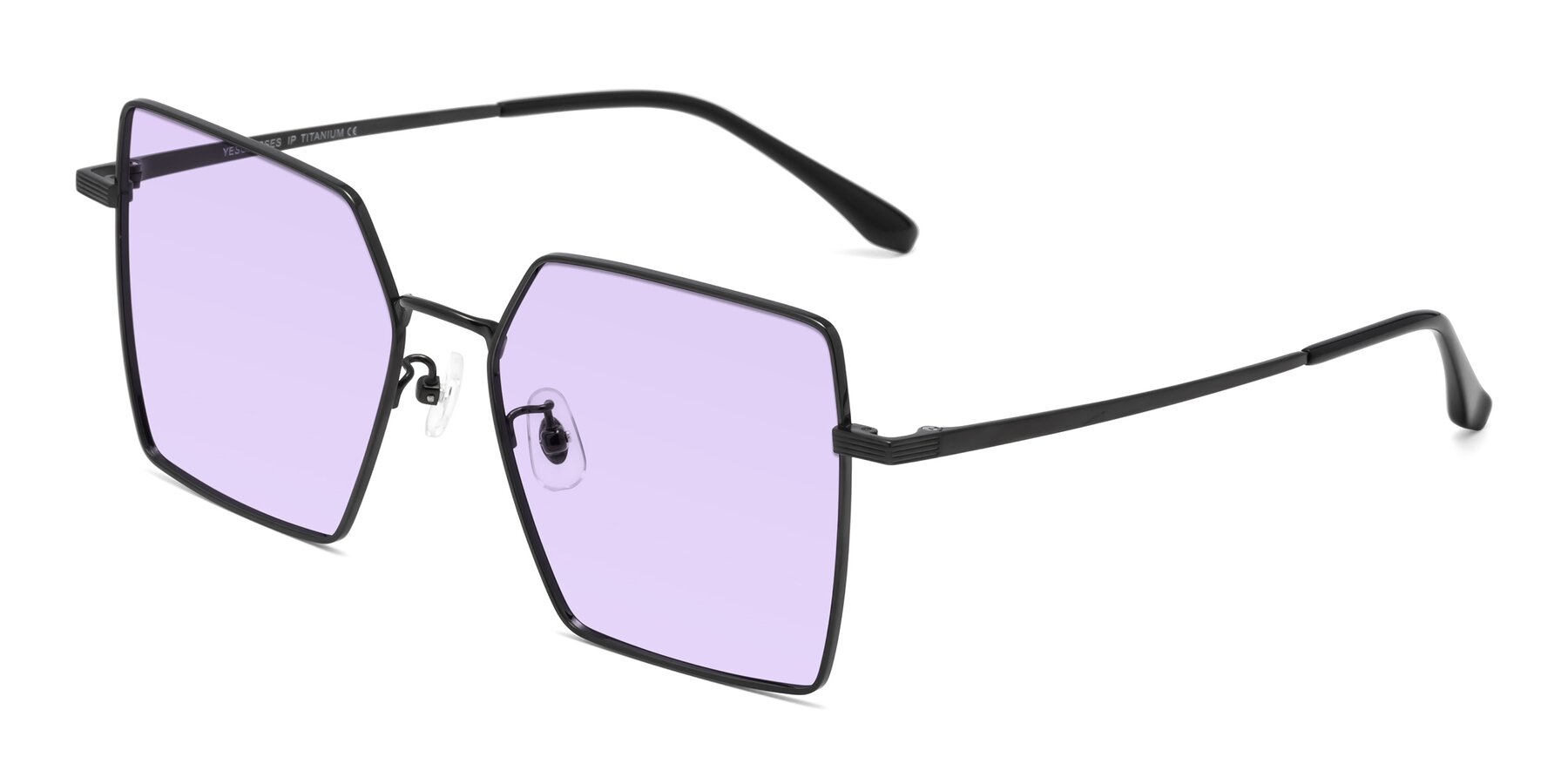 Angle of La Villa in Black with Light Purple Tinted Lenses