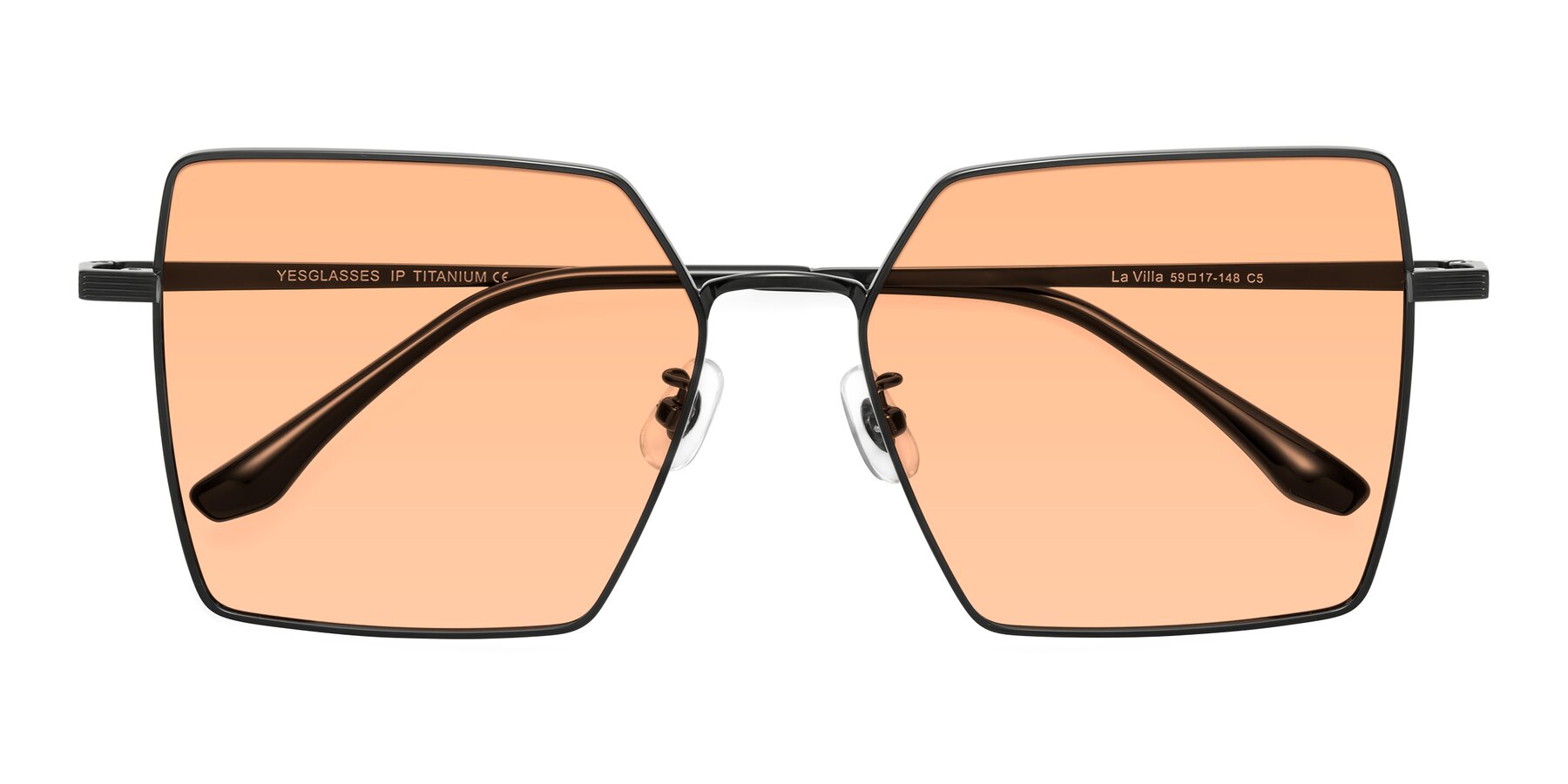 Folded Front of La Villa in Black with Light Orange Tinted Lenses