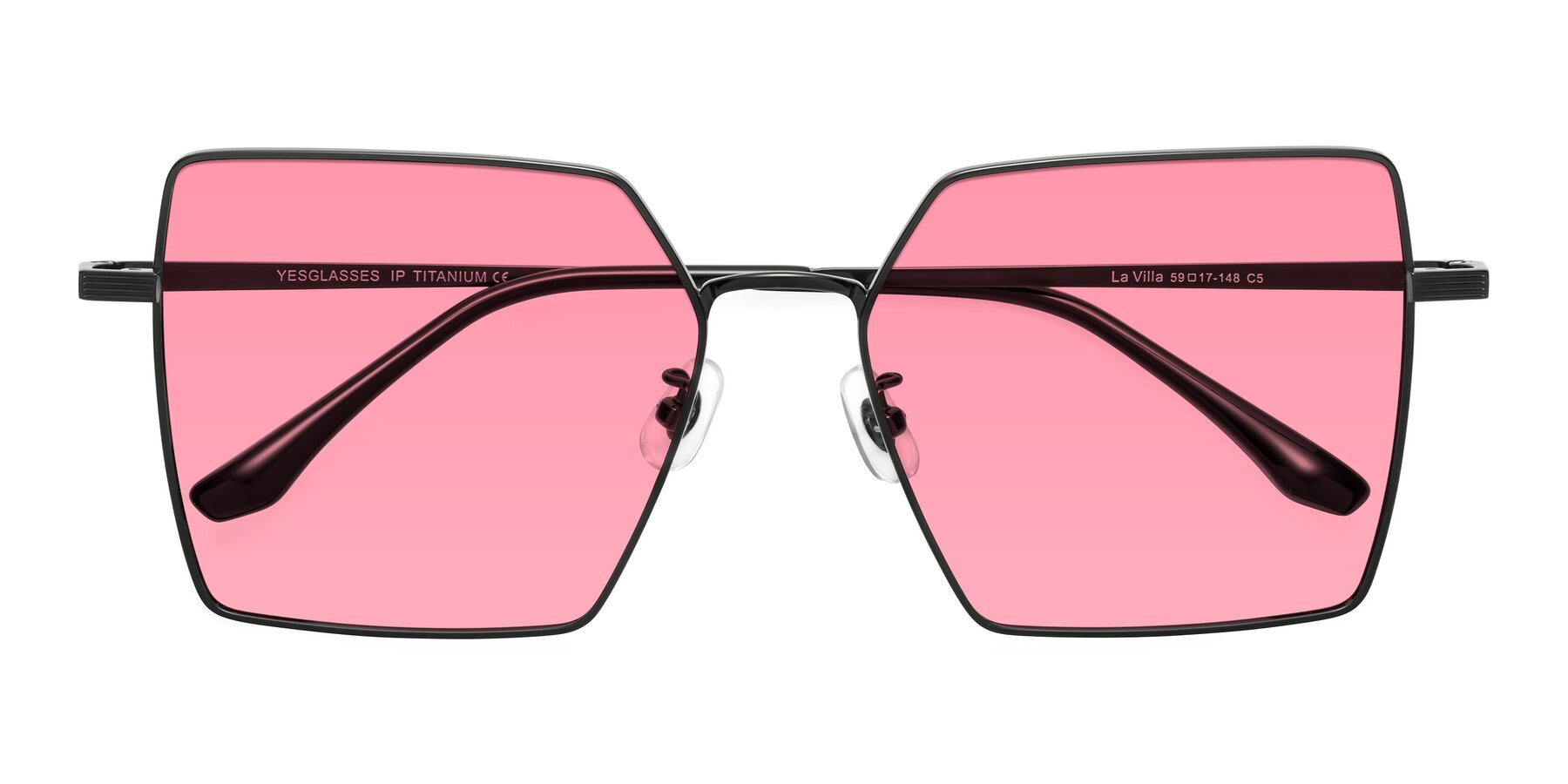 Folded Front of La Villa in Black with Pink Tinted Lenses