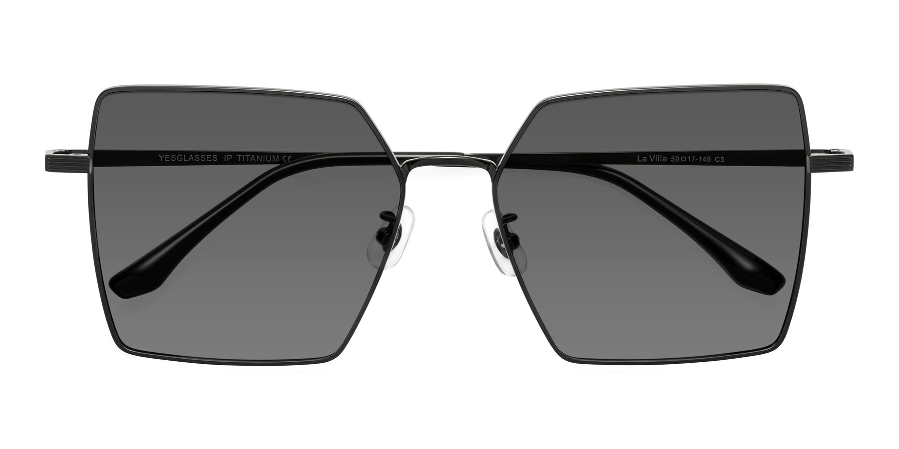 Folded Front of La Villa in Black with Medium Gray Tinted Lenses