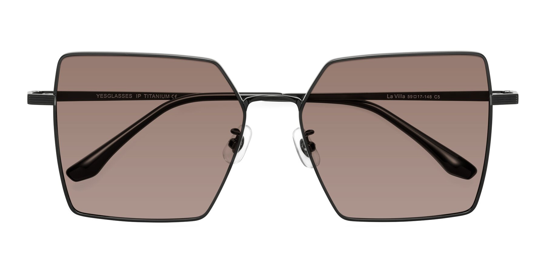 Folded Front of La Villa in Black with Medium Brown Tinted Lenses