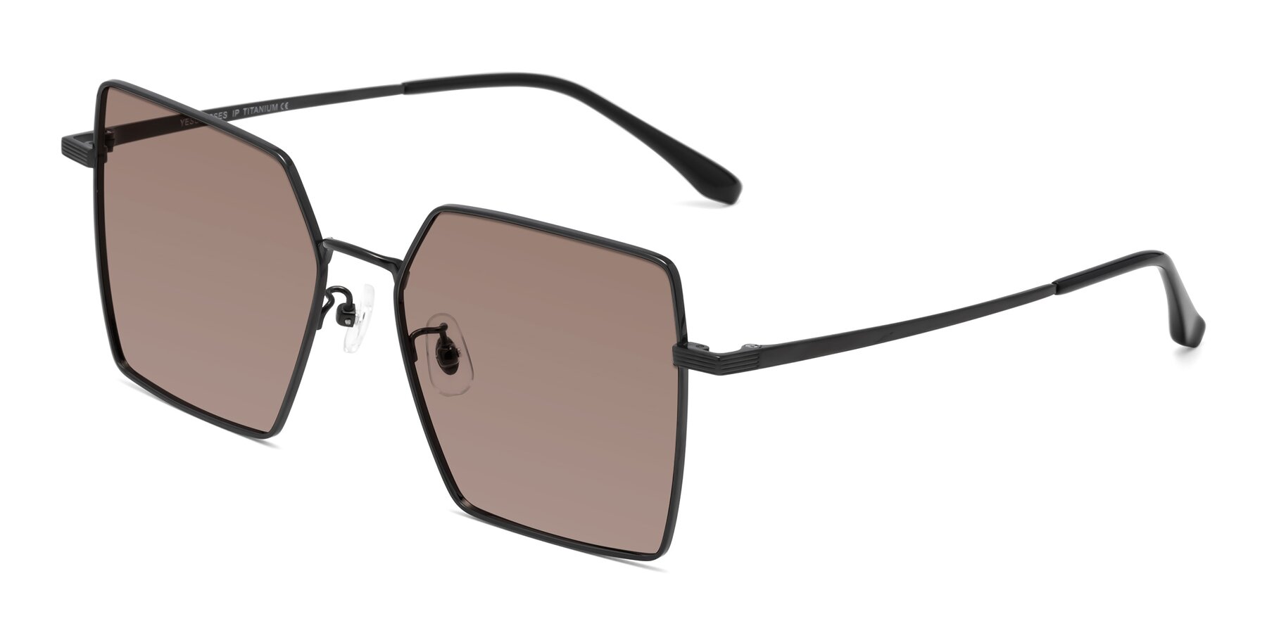 Angle of La Villa in Black with Medium Brown Tinted Lenses