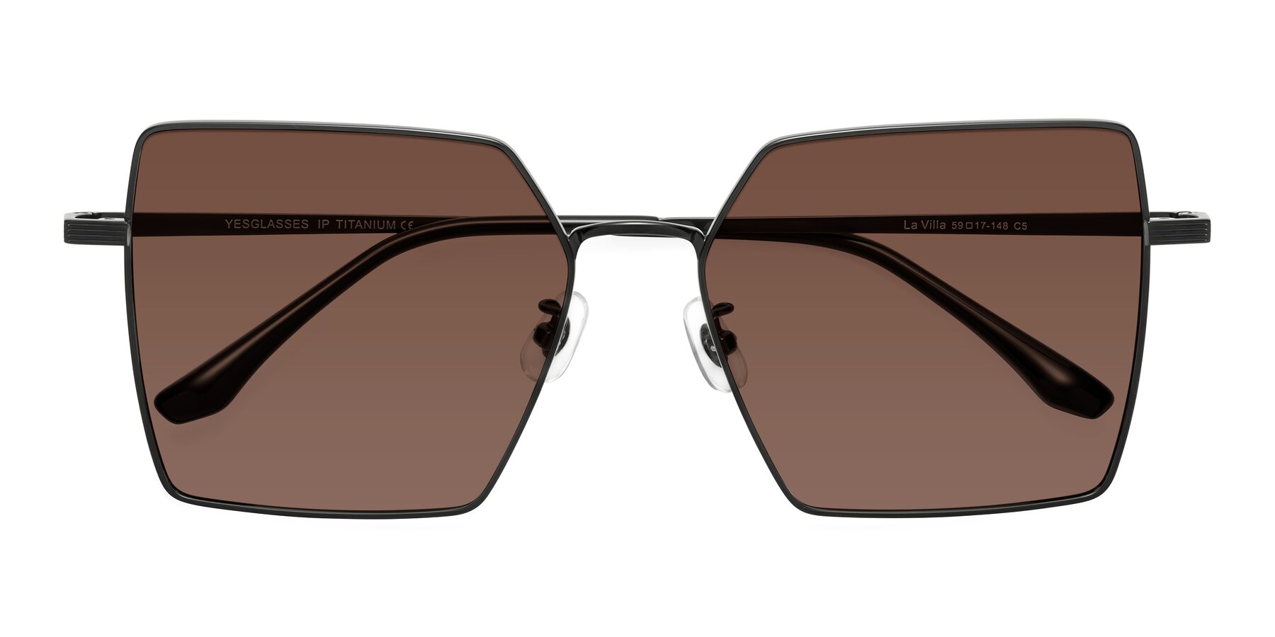 Folded Front of La Villa in Black with Brown Tinted Lenses